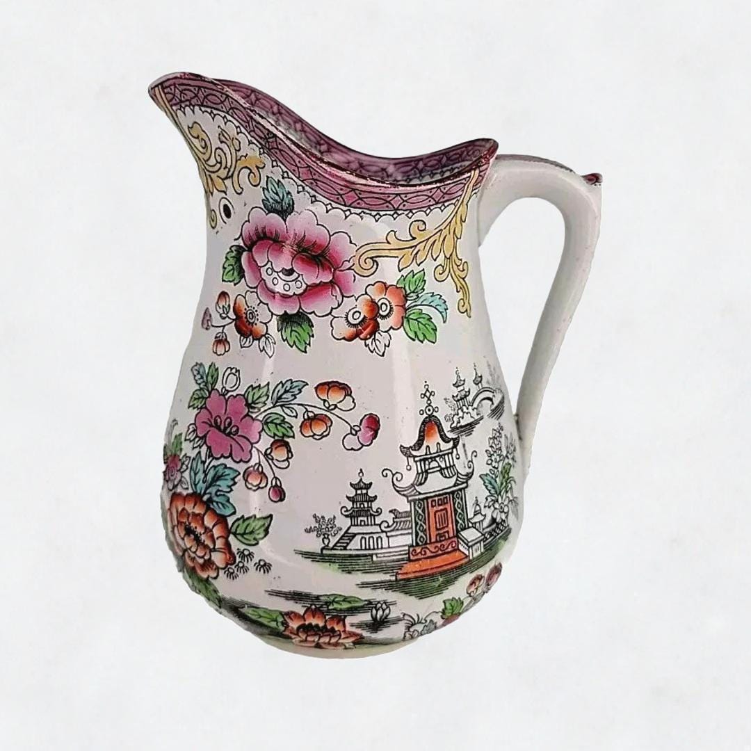 アンティーク J Edwards & Sons ピッチャー アンティーク 中国の花柄