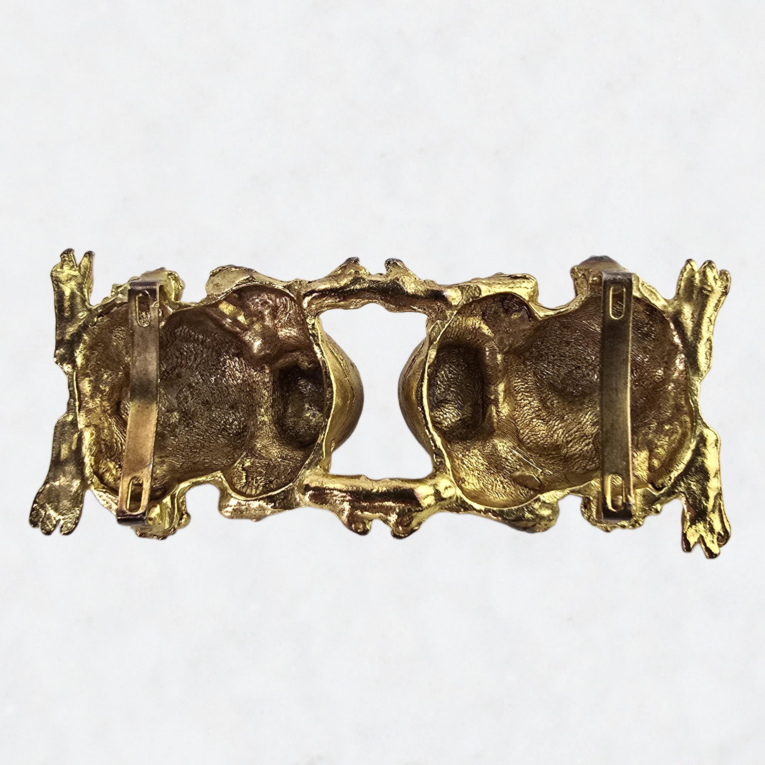 Vintage Paquette Frog Interlocking Belt Buckle Gold Tone Signed Vintage Double Frog Belt Buck Gold Toned 2 Piece Set Brand  main image 4