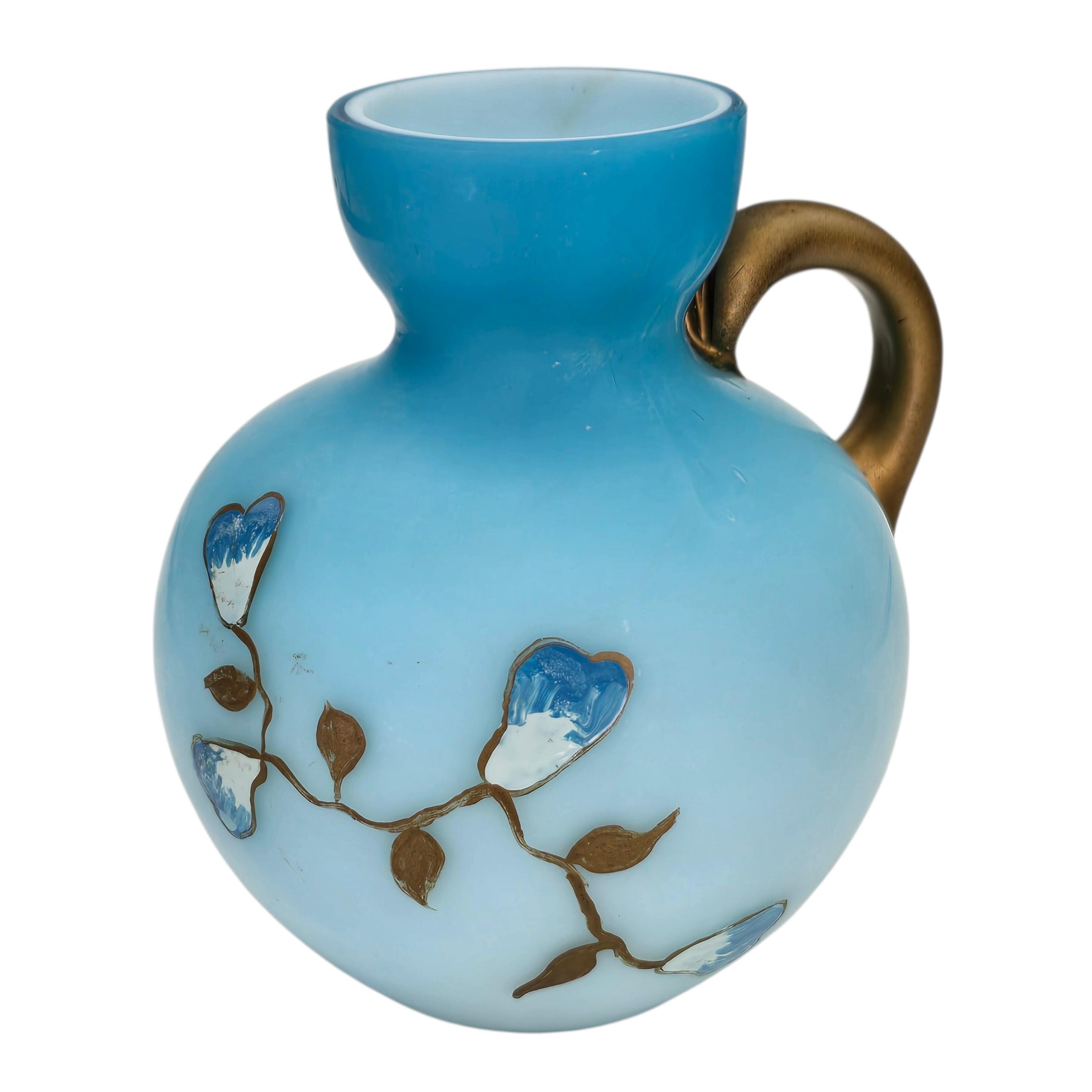 Mt. Washington Pottery 陶器 フラワーベース 花瓶 花器 Antique Victorian Cased Glass Mount Mt Washington Blueblow Blue