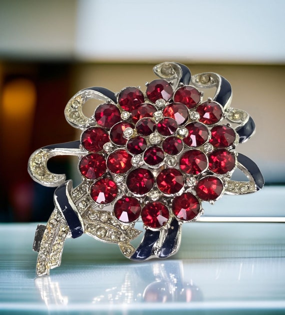 Superbe Broche Vintage Fleur Rose Rouge - 8 Cm, Pièce Rare Et Unique En Parfait état
