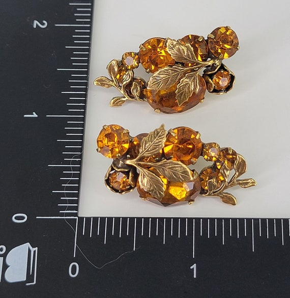 Vintage Signed Coro Earrings 1960s Amber Rhinestone Jewelry