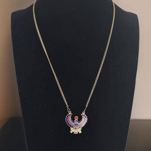 Vintage Egyptian God of the Sky Necklace Vintage Horus Pendant Necklace Blue and Red Enamel Cloisonne Necklace Egyptian Jewelry Vintage