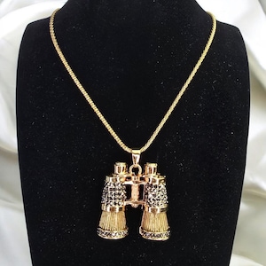 Vintage Opera Glasses Pendant Necklace Gold Tone Enamel and Marcasite Binoculars Pendant Necklace Unique Opera Glasses Necklace Binoculars