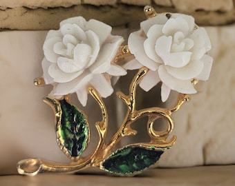 Vintage Crown Trifari Brooch Midcentury Rose Brooch Gold