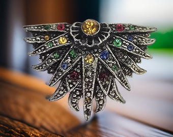 Vintage Art Deco Rhinestone Brooch: Multicolor Pot Metal  display picture 1