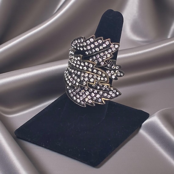 Vintage Large Rhinestone Leaf Statement Ring Bras… - image 1
