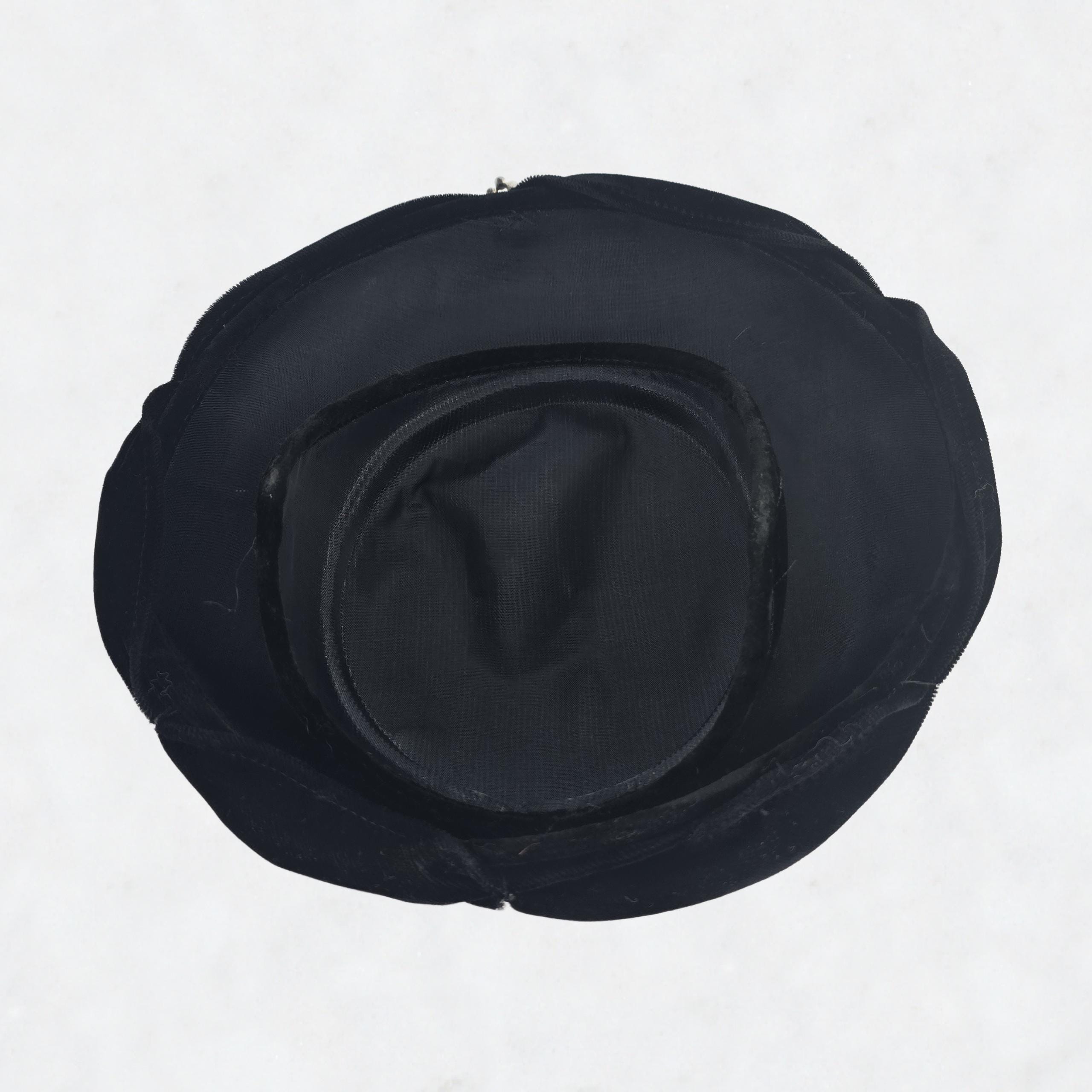 Mr. Arnold Chic Black Velvet Women\'s Hat with Beaded Accent and Satin Lining Vintage Large Black Velvet Hat Unique Black Beret Rhinestone  main image 4
