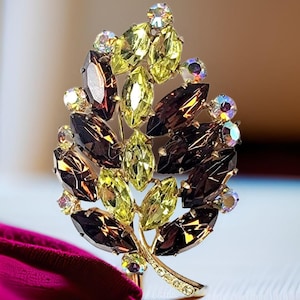 Vintage Juliana broche Citrien Amber oranje strass broche van Juliana Fall Leaf broche vintage bloem pin voor herfst statement broche cadeau