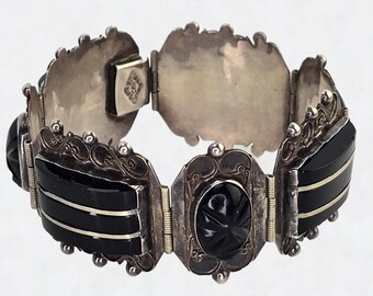 Vintage Black Onyx Sterling Bracelet Vintage Silver Black