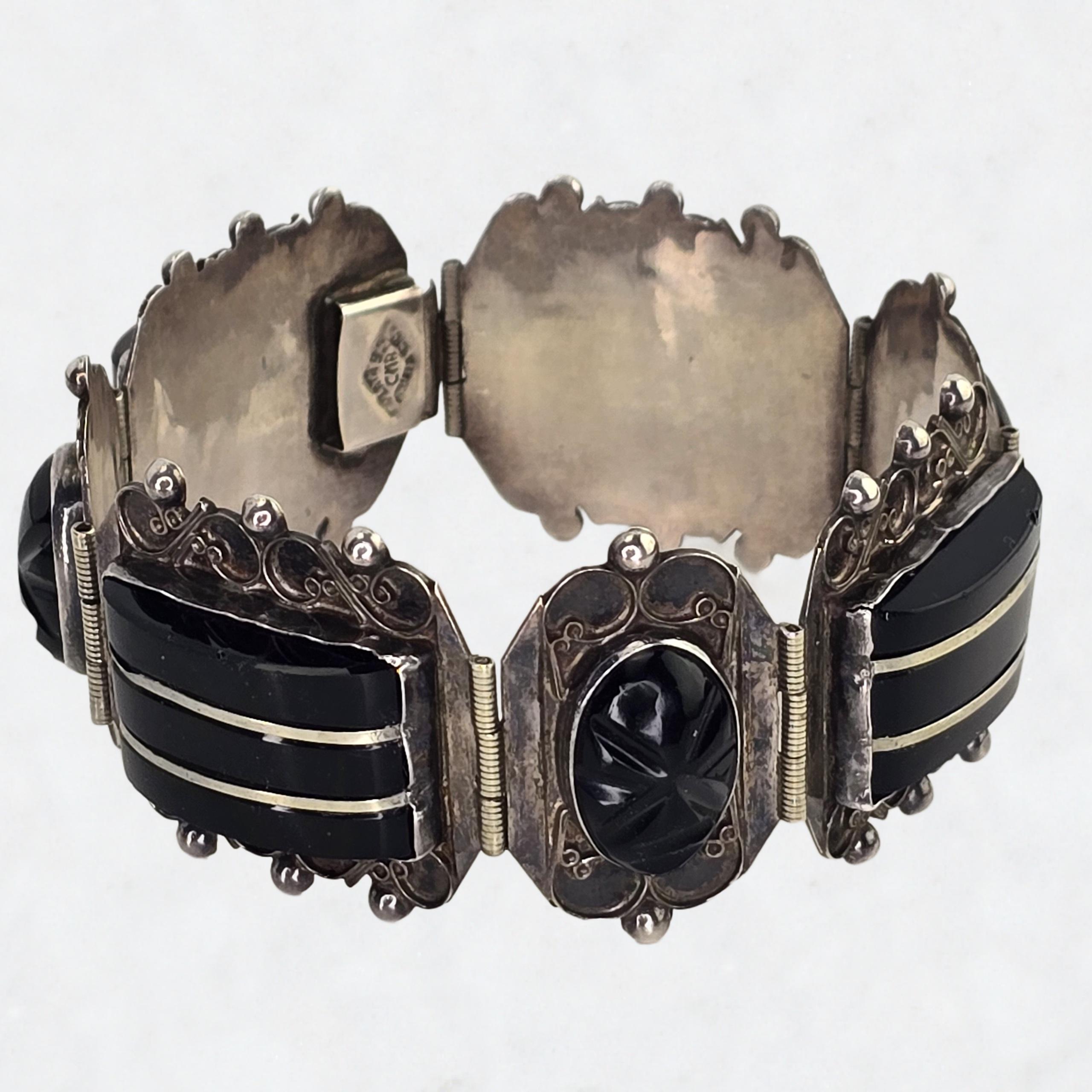 アクセサリー 80s Mexico black onyx bangle silver 925 Vintage Mexico Sterling Silver Black Onyx Inlay Bangle