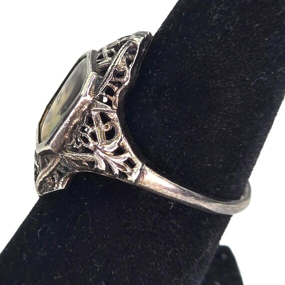Vintage Signed Sterling Silver Filigree Art Deco Photo Sweetheart Mourning Ring Size 6 Unique Memorial Keepsake Lady Woman Photo Jewelry View 4
