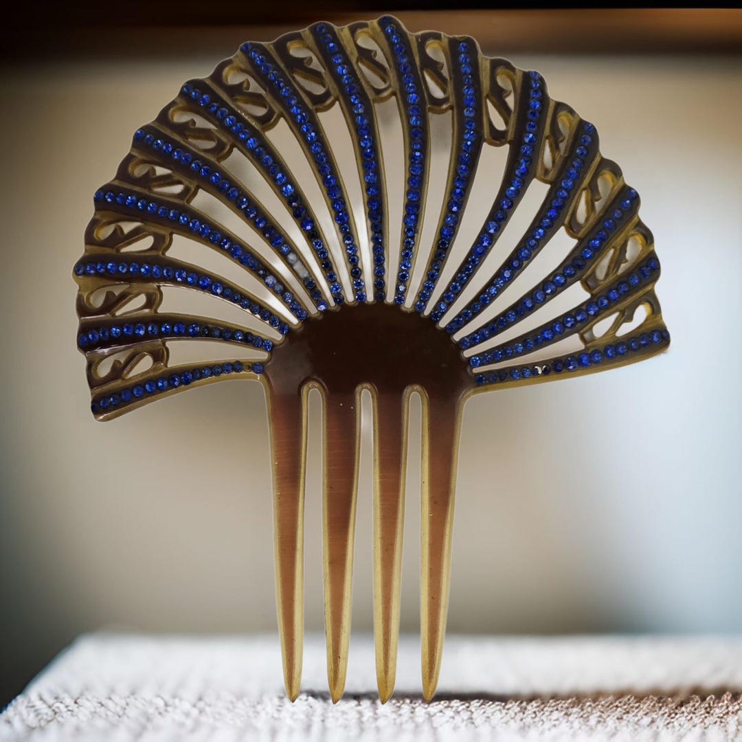 Vintage 1920s Celluloid Hair Comb With Blue Rhinestones Vintage Art ...