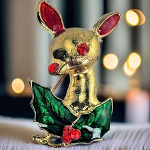 Broche vintage Rudolph Broche retrô de Natal Broche vintage de rena para presente de Natal Broche retrô de esmalte de Natal com strass