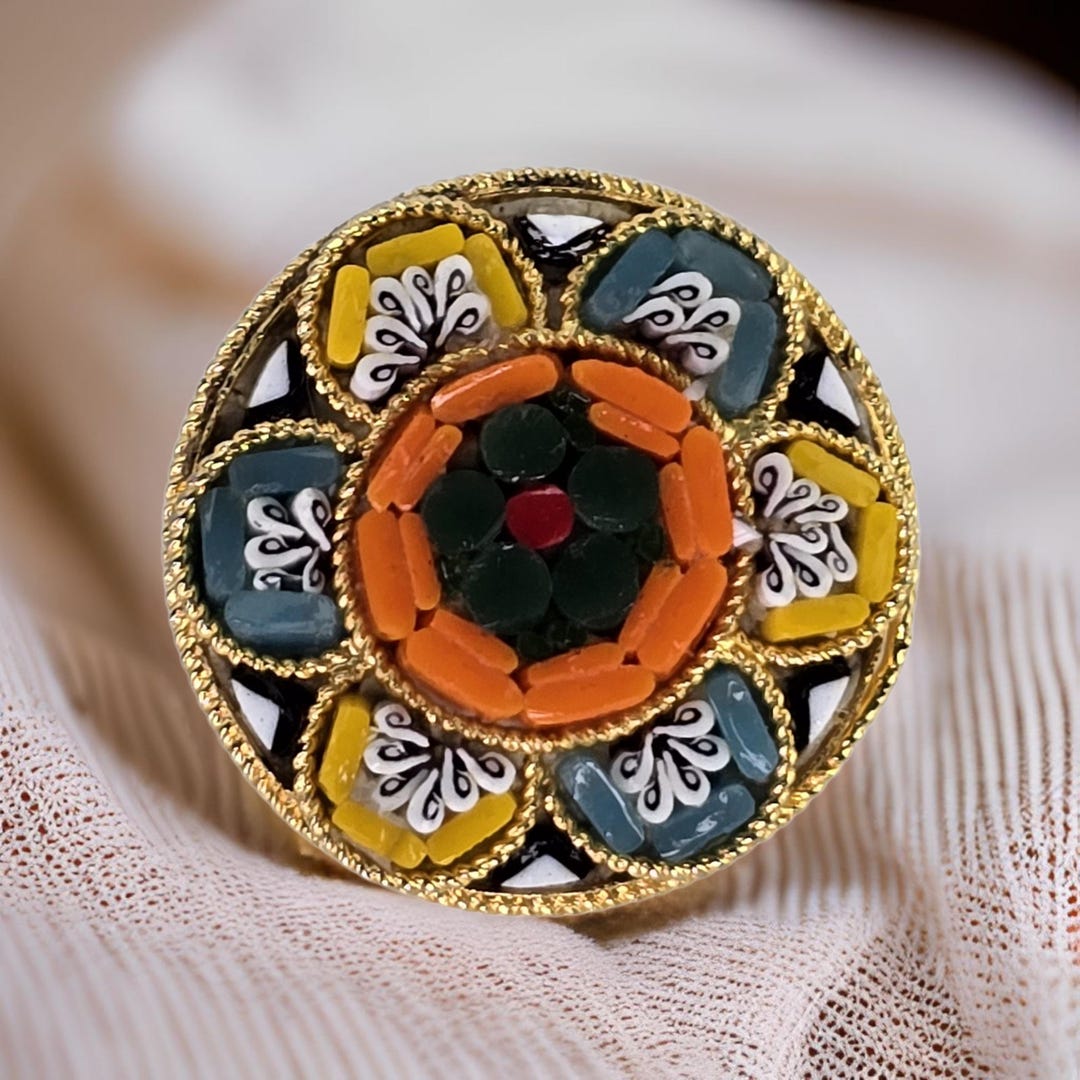 ヴィンテージマイクロモザイクブローチ イタリア製 ヴィンテージ