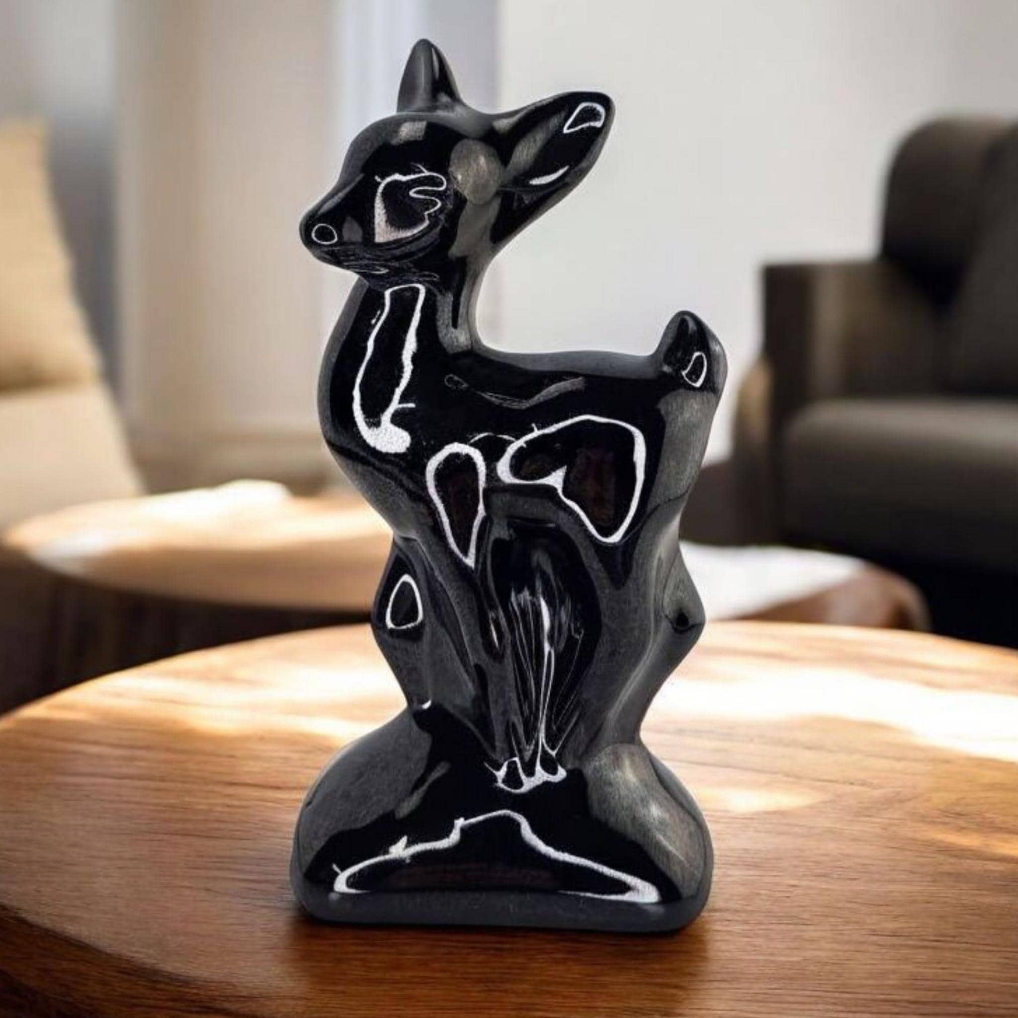 L.G.B. DEERレザー フリンジビスチェ FREE ブラック 牙装飾 希少 Rare Vintage Van Briggle Pottery Fawn Deer Statue MCM Black