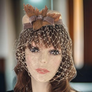 Vintage Midcentury Feather Pillbox Hat Vintage Feather Fascinator Hat with Net Veil Vintage Hat by Christine Original Midcentury Fashion