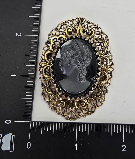 ヴィンテージ ブラック カメオ モーニング ブローチ