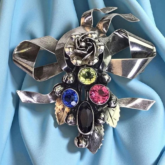 Elegant Silver Bow Brooch with Multicolor Gems Rhinestone Bow Pin In Fashion Pins & Brooches for sale - eBay main image 2