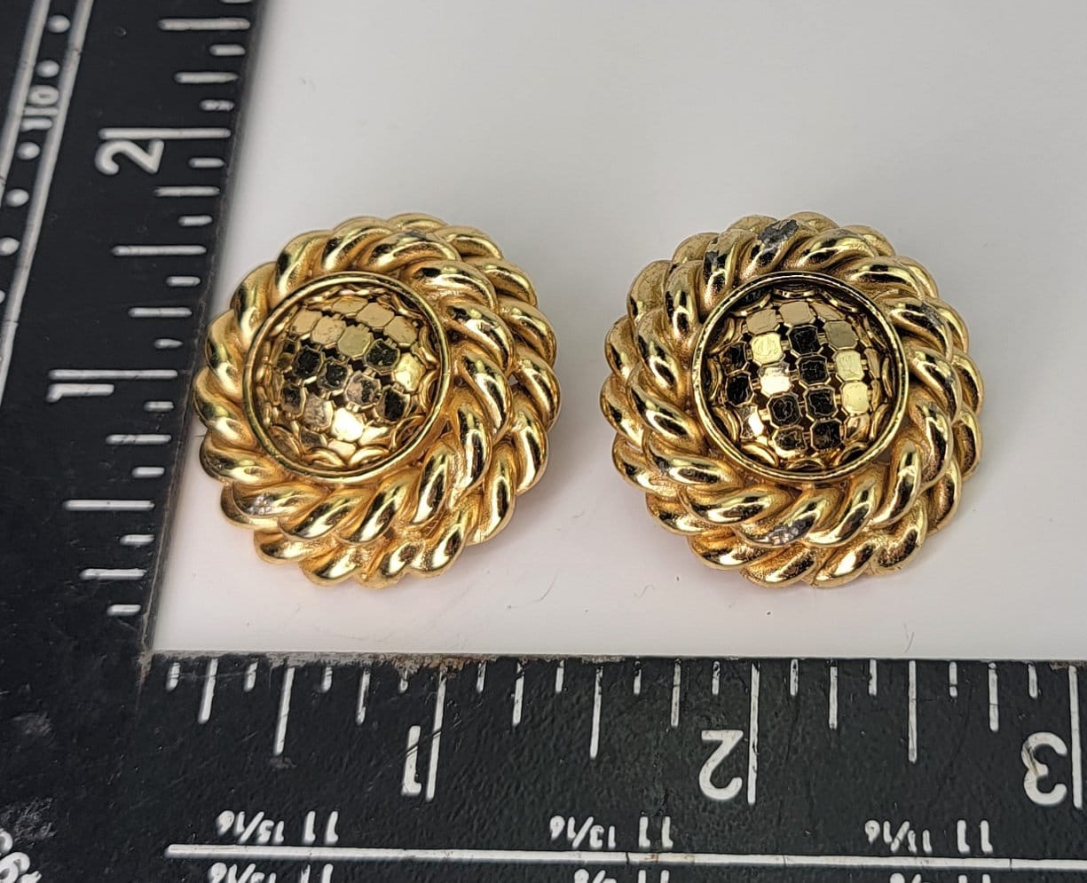 Signed Whiting and Davis Vintage Earrings Gold Mesh Jewelry