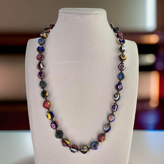Vintage Murano Millefiori Glass Beaded Necklace from Italy Colorful Murano Glass Bead Necklace Murano Moretti Millefiori Italian Necklace