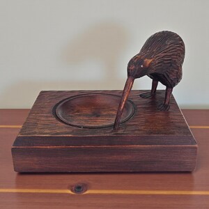 Vintage Midcentury Hand Carved Wood New Zealand Kiwi Bird Trinket
