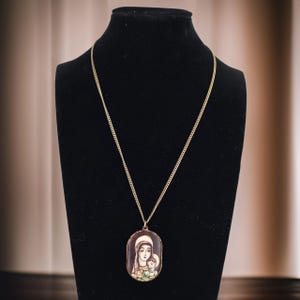 Vintage Hand Painted Mother Mary Pendant Necklace Unique Enameled Mary & Jesus Necklace Hand-Painted Madonna Pendant Religious Jewelry Gift