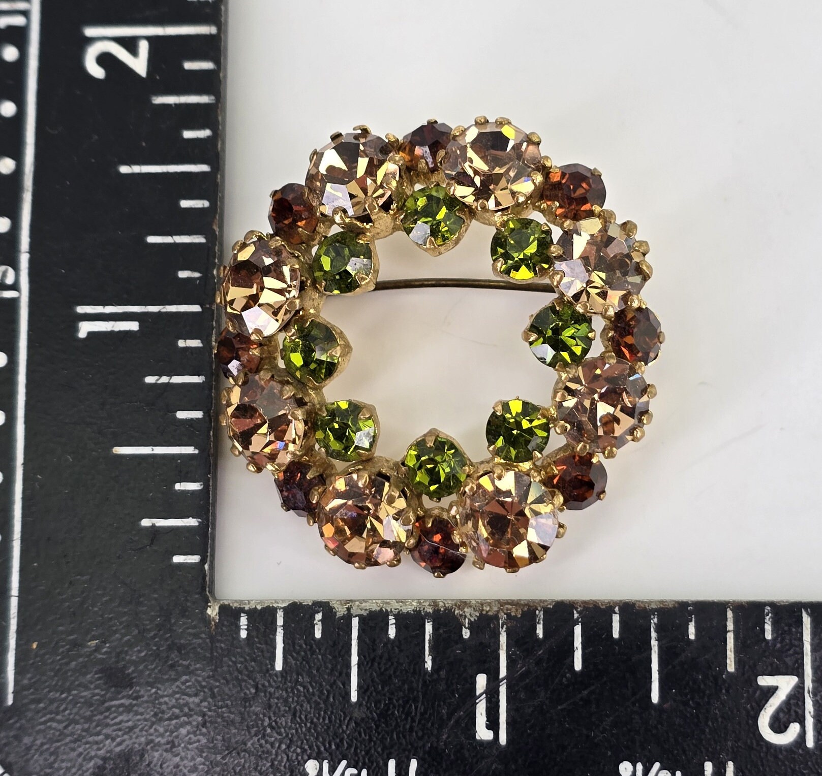 Vintage Autumn Wreath Brooch Fall Colors Rhinestone Brooch Amber and ...