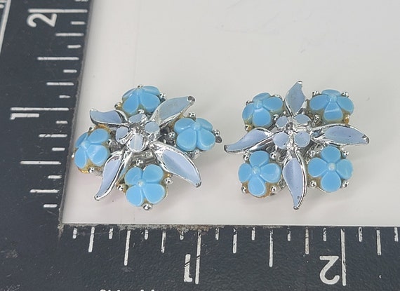 Vintage Blue Earrings Vintage Floral Clip On Earr… - image 5