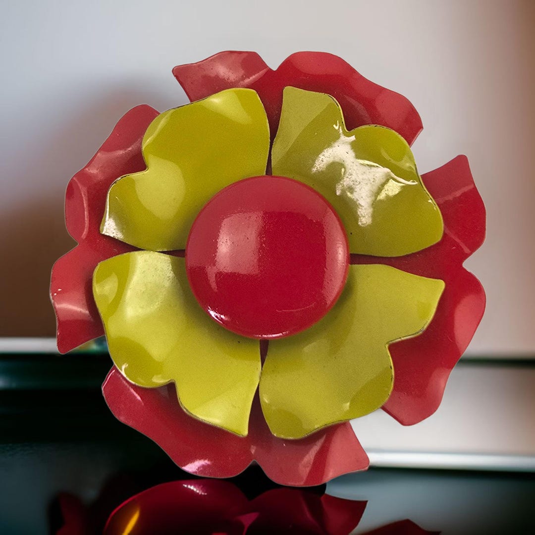 1960s Pink & Yellow Flower Brooch main image 1