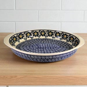 Vintage Large Polish Pottery Casserole Dish Handled Oval Baking