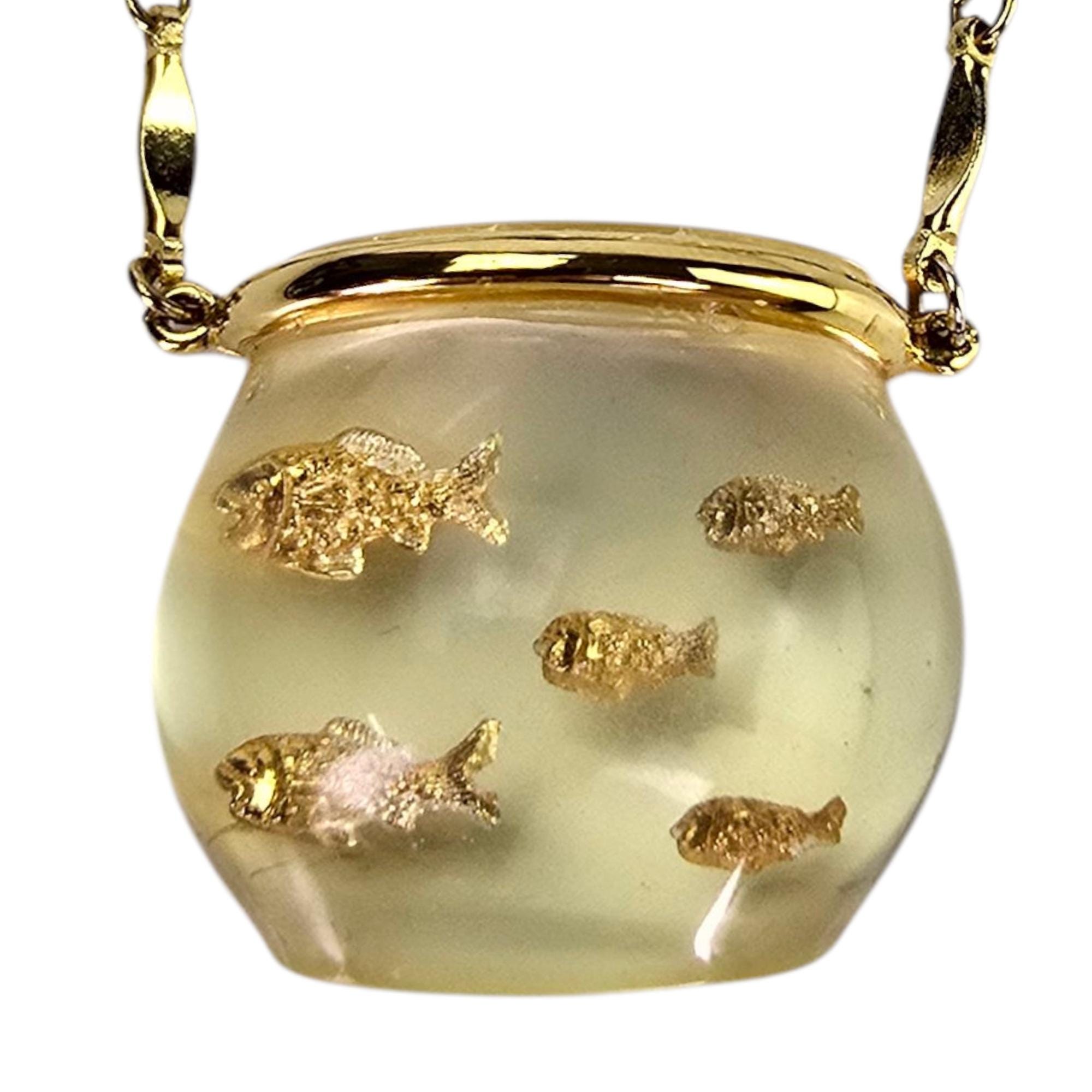 Rare Vintage Castlecliff Lucite Fishbowl Necklace Unique