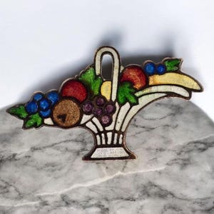 Antique Fruit Basket Pin Colorful 1920s Guilloche Enamel Fruit Basket Brooch Colorful Antique Harvest Pin Unique Gift for Gardener Gift Pin