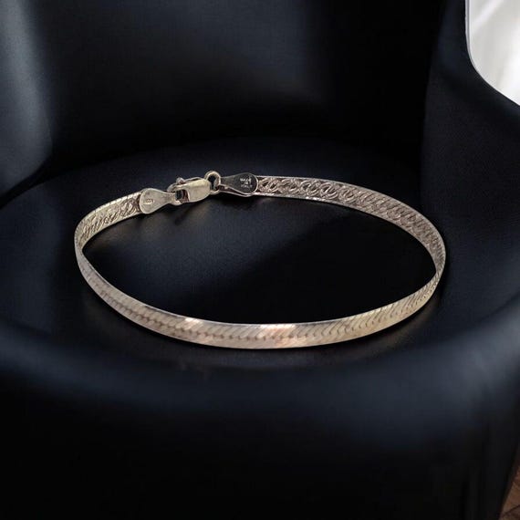 Vintage Sterling Silver 925 Herringbone Bracelet Signed