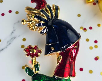 ゴールドトーンのピエロのブローチ、エナメルの涙付き - Etsy 日本