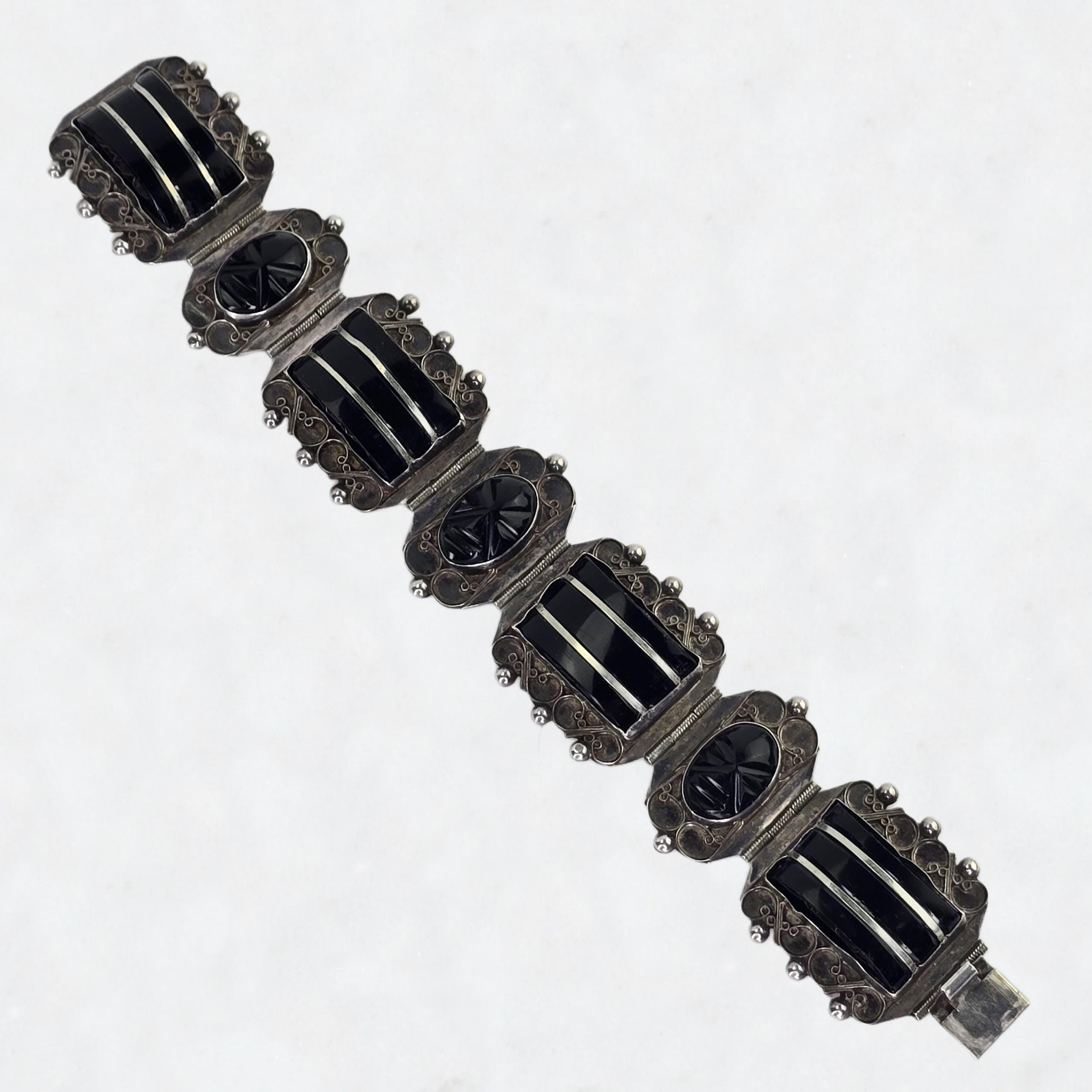 Vintage Black Onyx Sterling Bracelet Vintage Silver Black