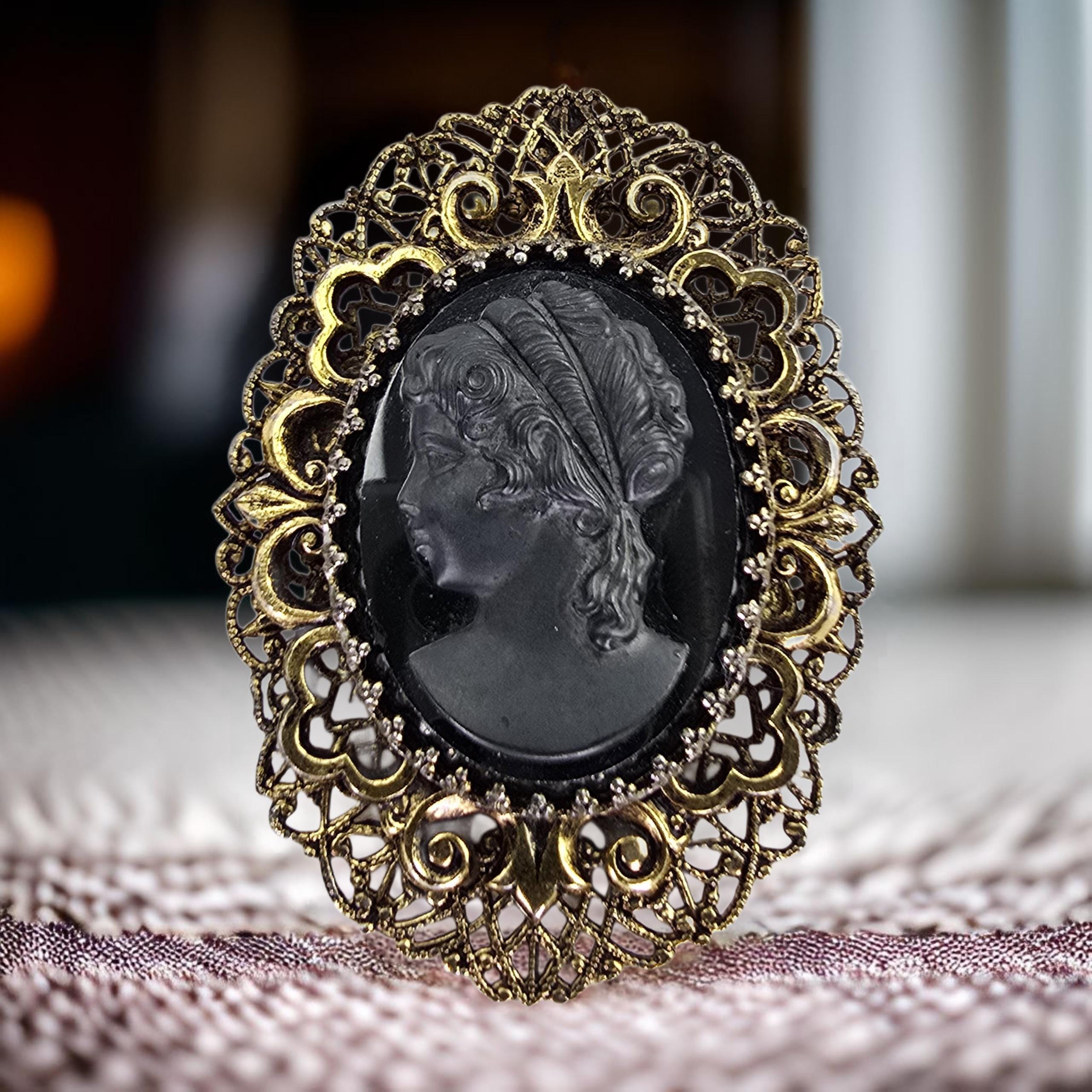 ヴィンテージ ブラック カメオ モーニング ブローチ