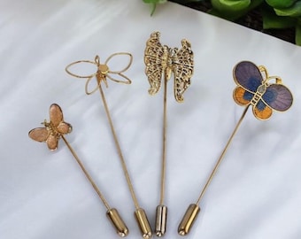 Vintage Set Of 4 Butterfly Stick Pins Gold Tone Butterfly Hat Pins Set Vintage Butterfly Set Lapel Pins Vintage Stick Pins Butterfly Gift