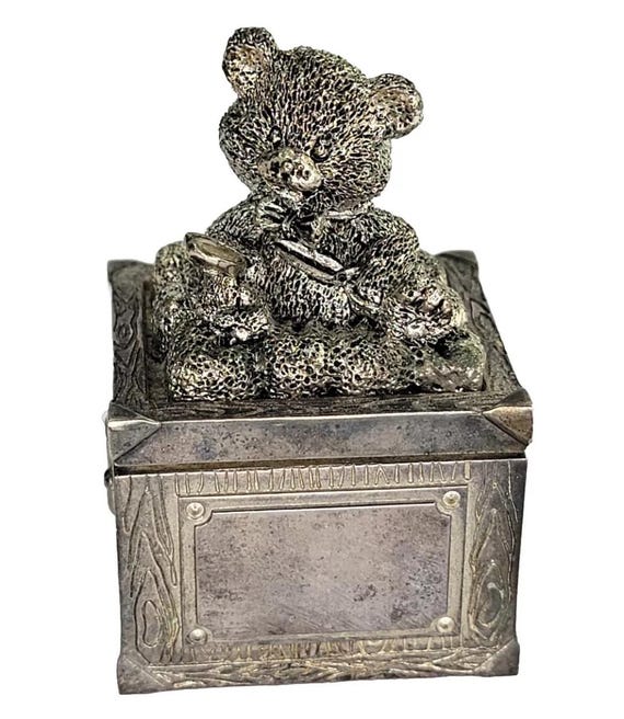 Morgan Vintage Teddy Bear Box Silver Plated Vintage Child's