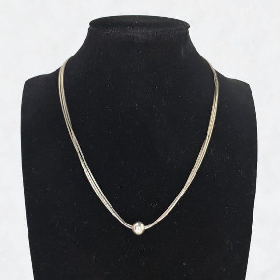 Vintage Italian Sterling Silver Triple Strand Slide Bead Necklace 