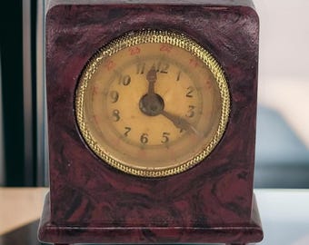 Unique Antique Victorian Tape Measure Clock Celluloid Mini Mantle Clock Sewing Tape Measure German Clock Unique Seamstress Gift Antique Mini