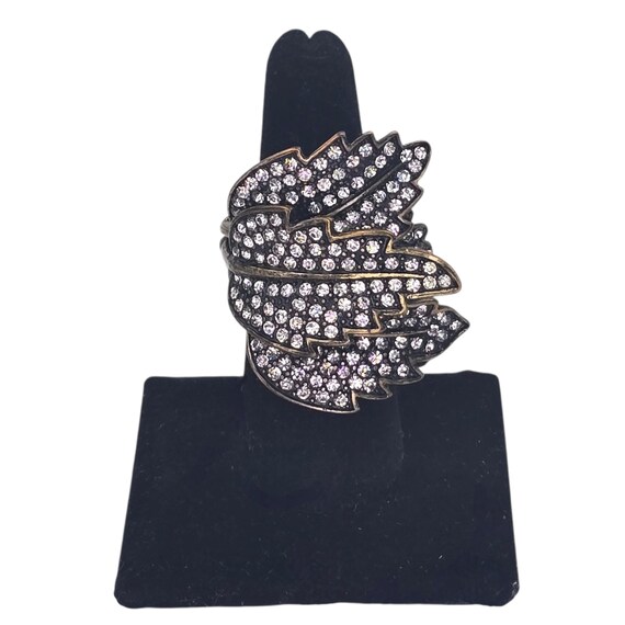 Vintage Large Rhinestone Leaf Statement Ring Bras… - image 5