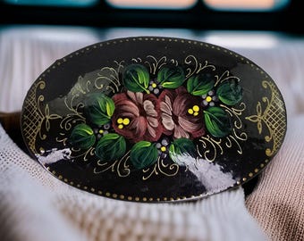Broche Russe Rose En Bois - Création Artisanale Signée Orlova - Neuve Avec étiquette