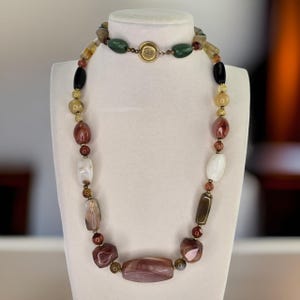 Vintage Miriam Haskell Hallmarked Genuine Semi Precious Gemstone Necklace Signed Miriam Haskell Necklace Gemstone Chunky Earthtone Necklace