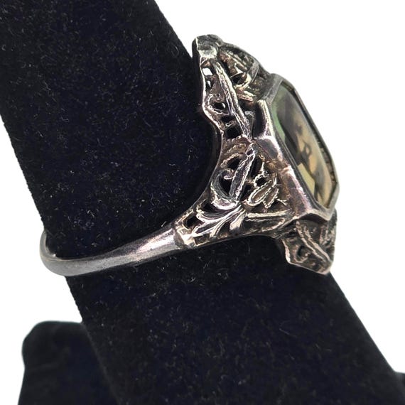 Vintage Signed Sterling Silver Filigree Art Deco Photo Sweetheart Mourning Ring Size 6 Unique Memorial Keepsake Lady Woman Photo Jewelry View 3