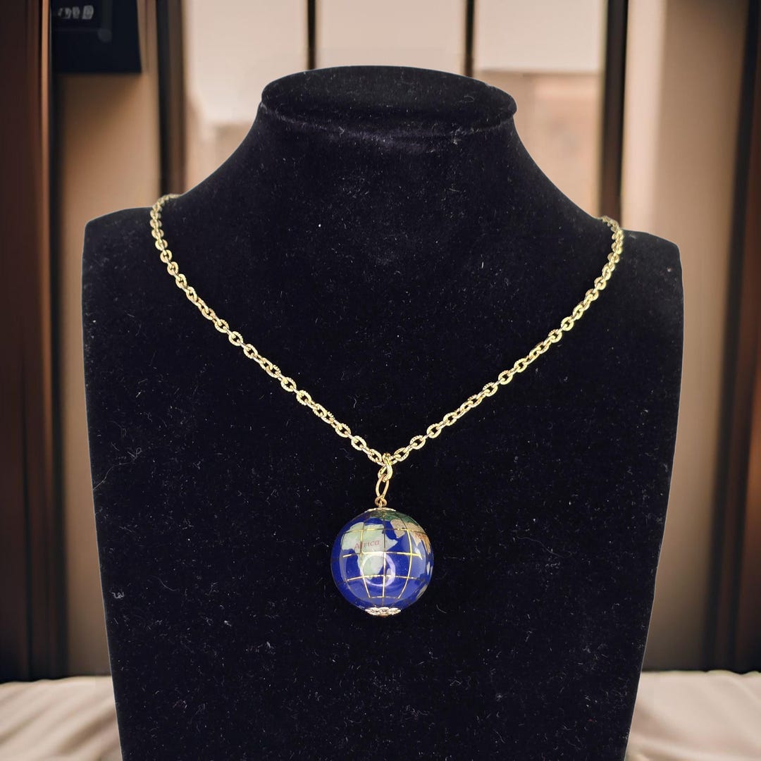 Vintage Globe Pendant Necklace Precious Gemstone Globe Necklace Inlaid vintage-globe-pendant-necklace-precious-gemstone-globe-necklace-inlaid