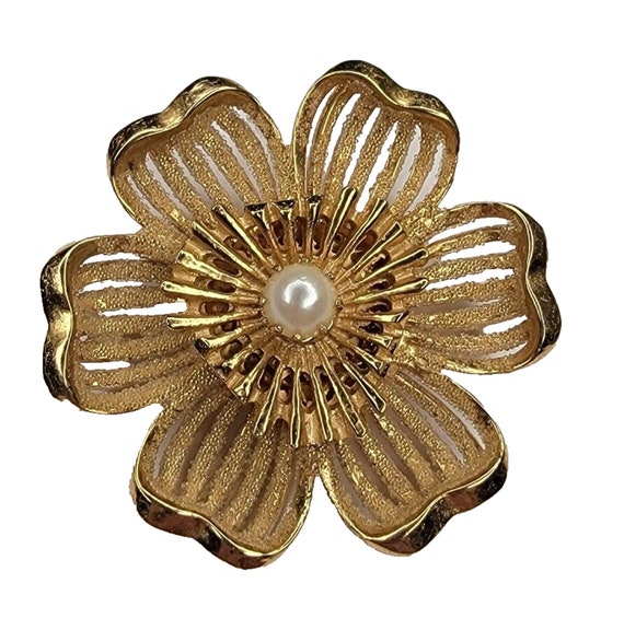 KRAMER ヴィンテージ ブローチ　大ぶり Signed Kramer Brooch Vintage Kramer Pin Gold Tone Vintage Pearl