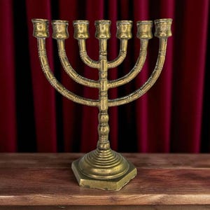 Antique Solid Brass Menorah Candle Holder 7 Branch Judaica Hexagon Vintage Heavy Brass Menorah Jewish Hanukkah Brass Candlestick Holder