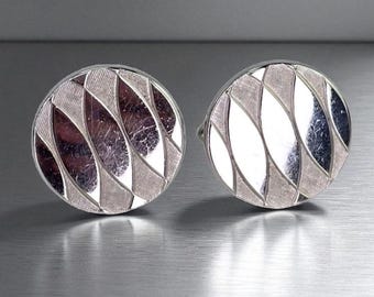 Boutons De Manchette Vintage Swank - Style Moderniste Milieu De Siècle - Ton Argenté - Occasion