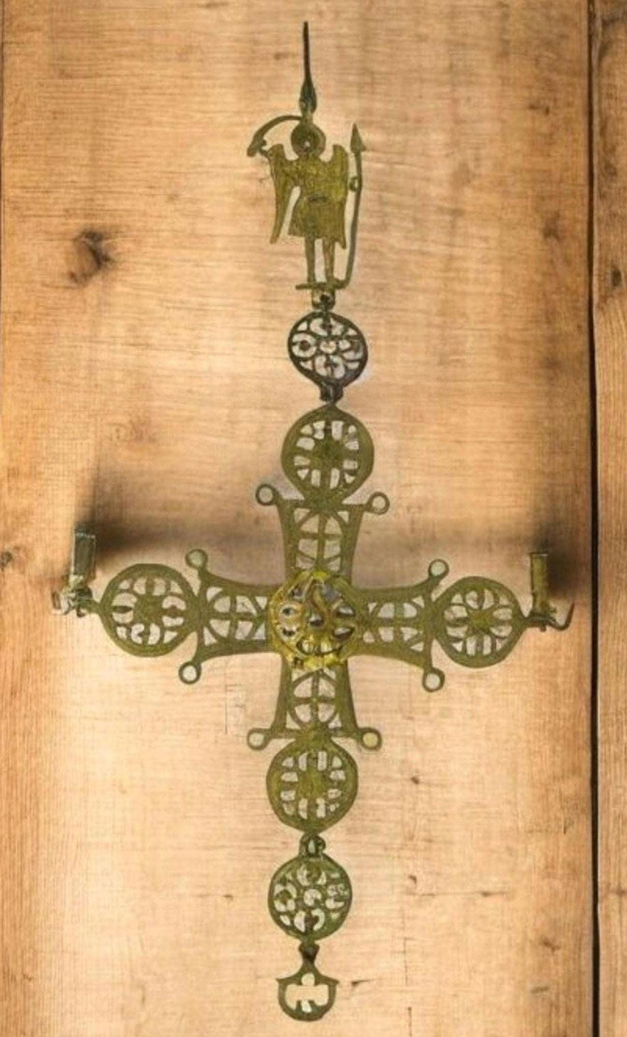Antique Byzantine Brass Hanging Wall Cross Greek Archangel Micheal Antique Byzantine Brass Hanging Wall Cross Greek Archangel Micheal