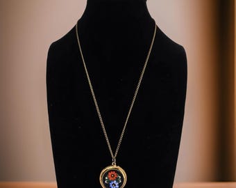 Vintage Italian Micro Mosaic Necklace Vintage Glass Micro Mosaic Pendant Necklace Gold Tone Italian Mosaic Art Necklace Floral Mosaic Gift